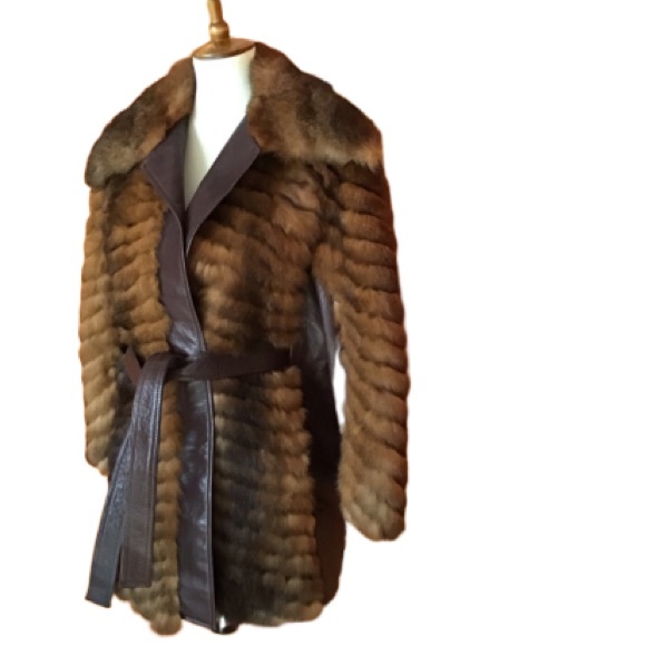 Vintage Jackets & Blazers - Vintage 70s boho rabbit fur leather belted coat